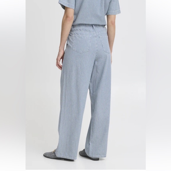 B.YOUNG Blue and White Striped PANTS 28”waist with ties at waist - Picture 12 of 13